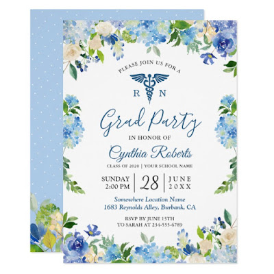  Blue Hydrangeas Floral Nursing School Graduation Invitation