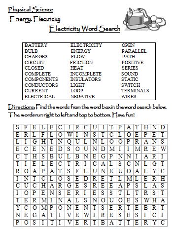 Science Word Search Worksheets
