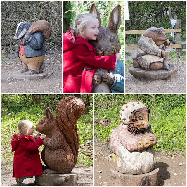 Tommy Brock, Peter Rabbit, Jeremy Fisher, Squirrel Nutkin, Mrs Tiggywinkle on Langdon Nature Reserve