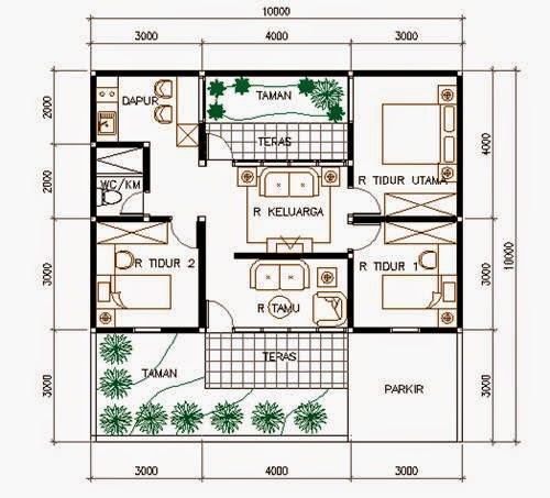 Gambar Denah Rumah Sederhana 1 Lantai 3 Kamar Tidur 