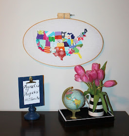 US Map in Embroidery Hoop