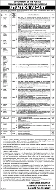 C&W Department Punjab Notifications for their vacant position with smart salary, Rs ,500,000 to 40,000 in Communication and Works Department Punjab Jobs 2021 - C&W Department Punjab Notifications