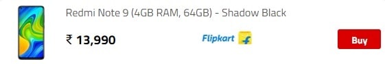 Xiaomi Redmi Note 9 Black Color Price on Flipkart