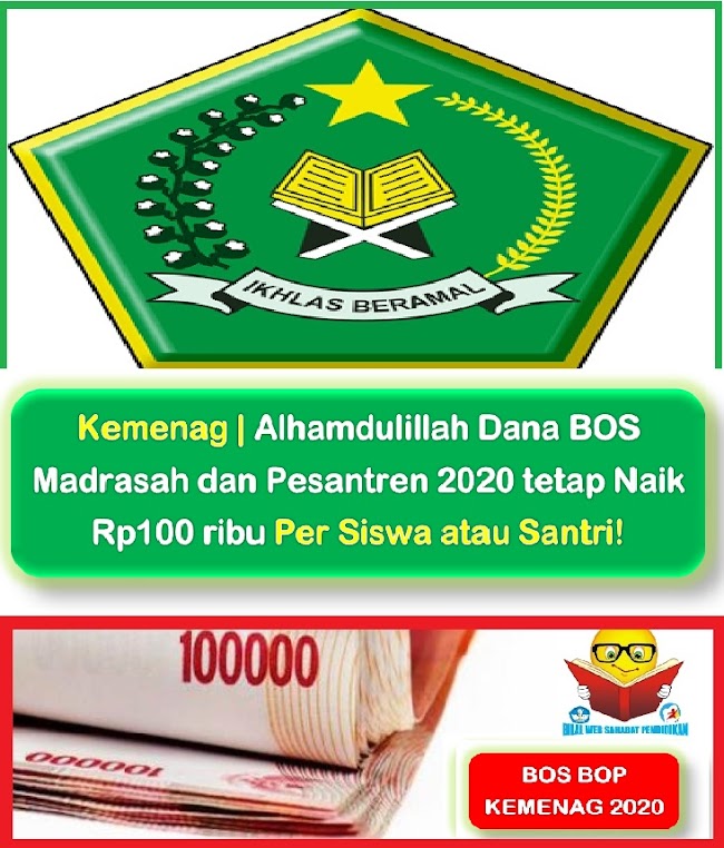 Kemenag | Alhamdulillah Dana BOS Madrasah dan Pesantren 2020 tetap Naik Rp100 ribu Per Siswa atau Santri!