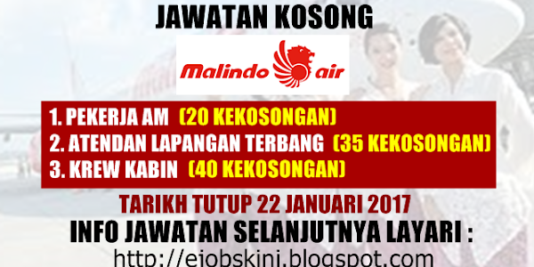 Jawatan Kosong Malindo Airways Sdn Bhd - 22 Januari 2017