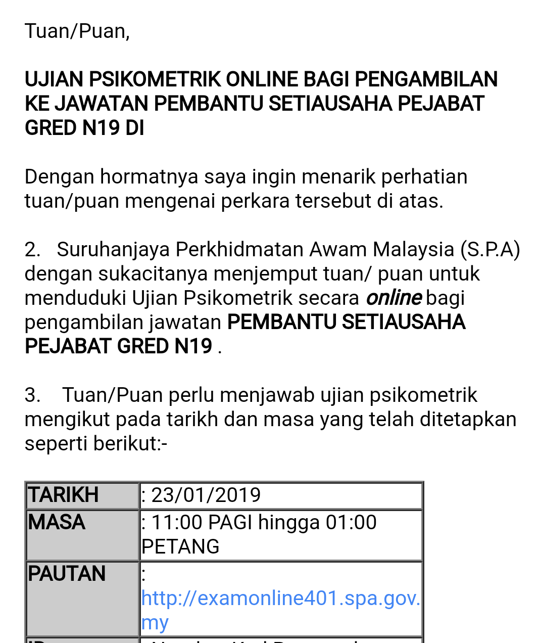 Ujian Psikometrik Online Bagi Jawatan Pembantu Setiausaha 