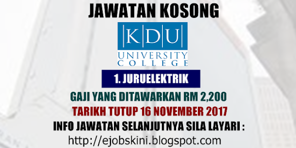 Jawatan Kosong KDU University College  - 16 November 2017