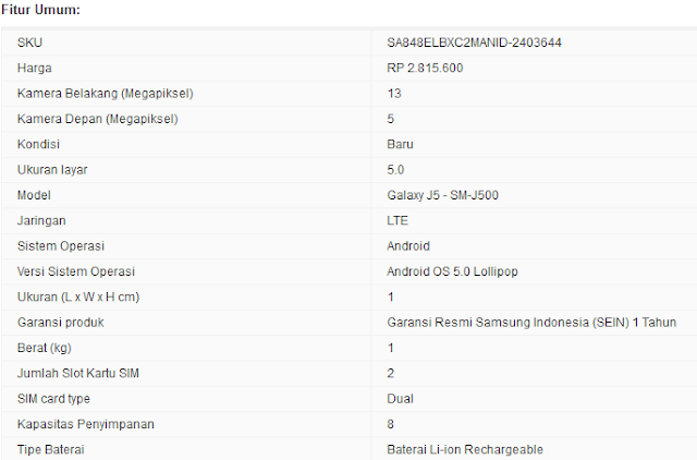 Spesifikasi dan Harga Samsung Galaxy J5