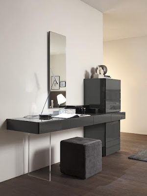 modern black wall dressing table design idea with wall mounted mirror