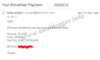 sample email from one of the Bidvertiser staff regarding your payment