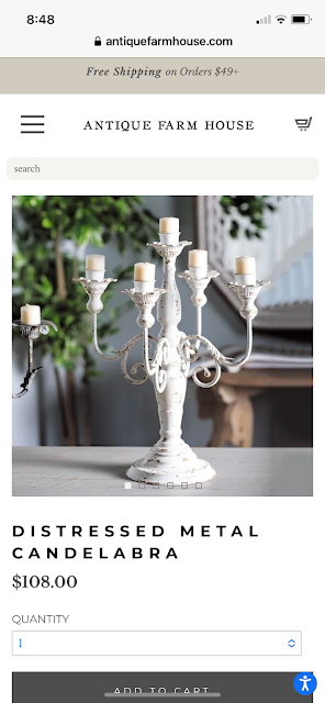 white distressed metal candelabra vintage farmhouse decor