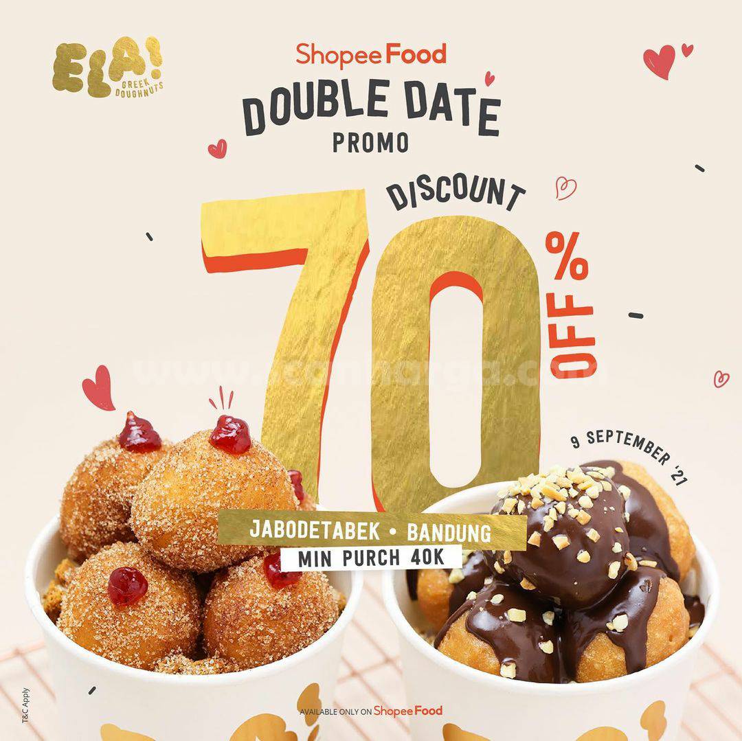 Promo Ela! Greek Doughnuts Double Date DISKON 70% via ShopeeFood