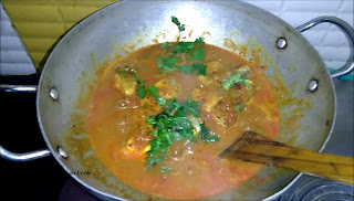 Now add vinegar and coriander leaves in fish curry