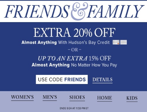 Hudson's Bay Friends & Family Event Up To 20% Off