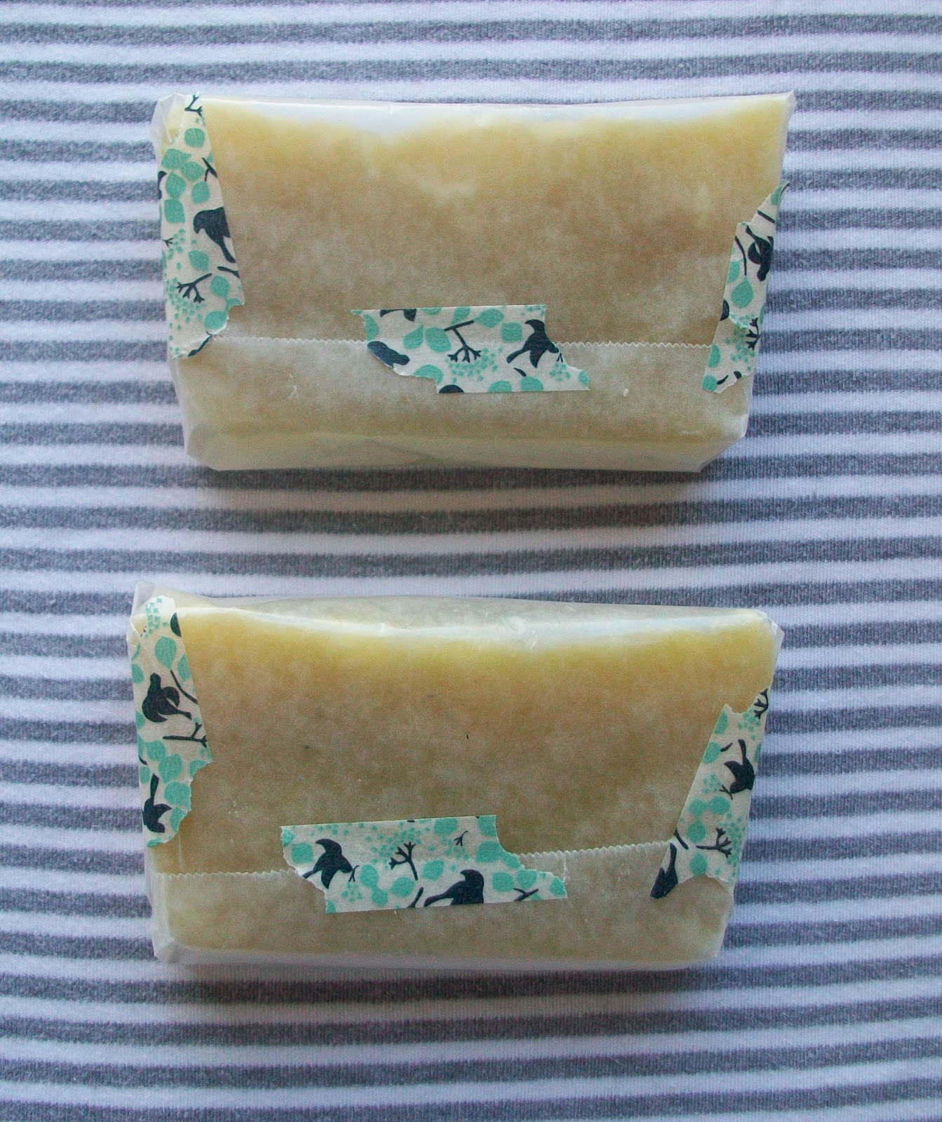 Cut wax paper to size, wrap soap like a package, and secure with washi ...