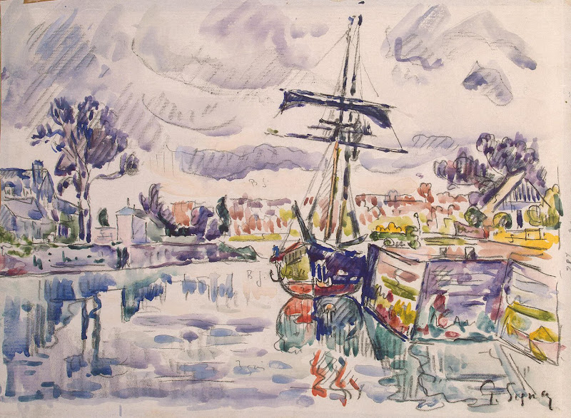 Sailboat at a Pier by Paul Signac - Landscape Drawings from Hermitage Museum