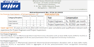 Mechanical Electrical Electronics Instrumentation Engineering Jobs BHEL