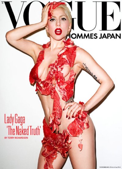  Lady GaGa (real name, Stefani Germanotta) poses in a raw meat bikini on 