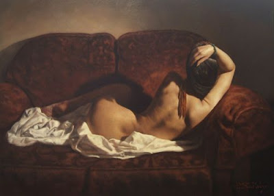 Hamish Blakely pinturas estilo clássico corpos realistas mulheres de costas ombros sensual