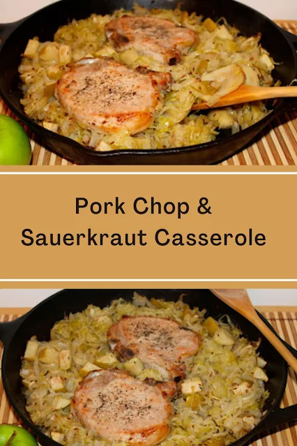 Pork chop and sauerkraut casserole collage.