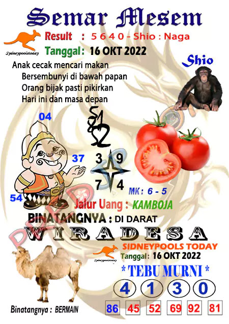 Prediksi Semar Mesem Sydney Hari Ini JP 16 Oktober 2022