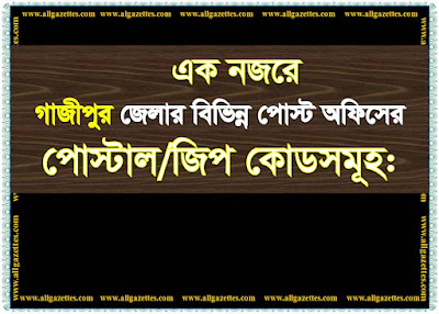 গাজীপুর জেলার বিভিন্ন পোস্ট অফিসের পোস্টাল কোড |