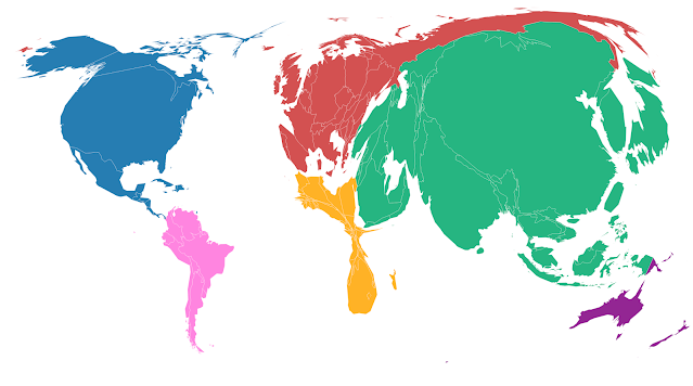 Carte des continents déformés par leur consommation carbone