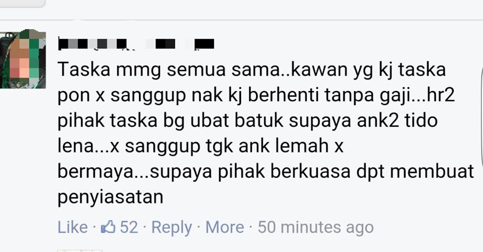 'Pihak Taska Bagi Ubat Batuk Agar Anak² Asuhan Tidur Lena 