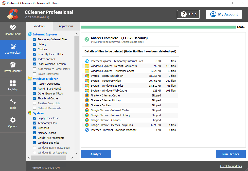 ccleaner menu