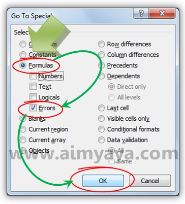  Gambar: Menggunakan opsi formula error untuk menemukan kesalahan di Microsoft Excel 