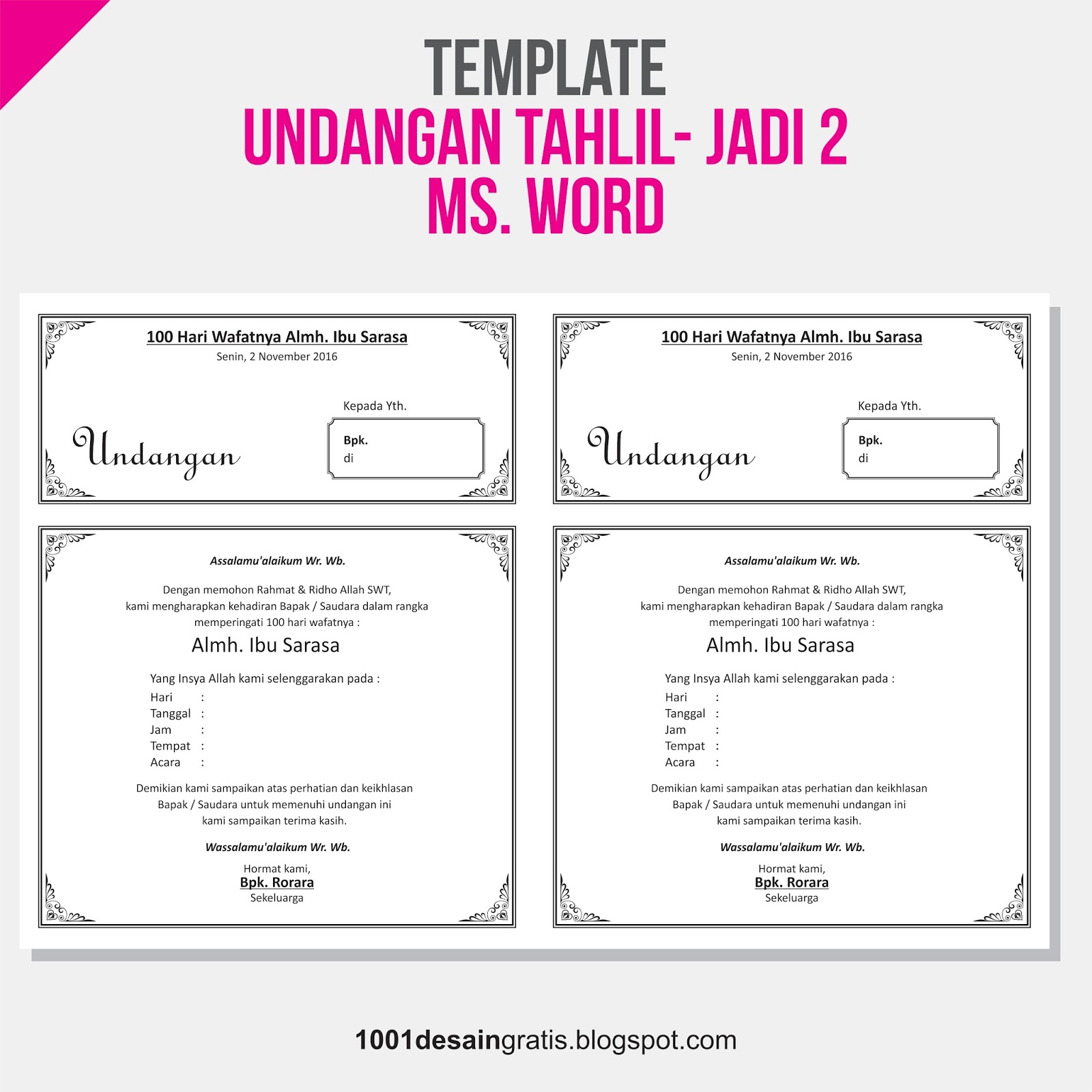 1001 Desain Gratis DOWNLOAD TEMPLATE UNDANGAN TAHLIL 