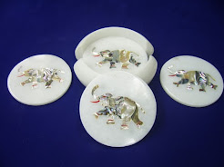 Elephant Design Coasters Set in White Marble