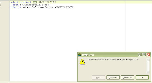 ora 00932 inconsistent datatypes expected got clob