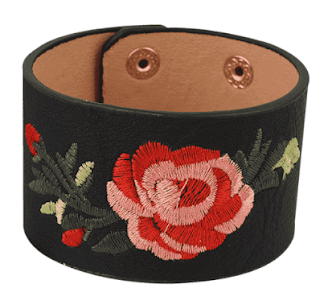 zaful black leather bracelet, zaful crna kožna narukvica, floral, cvjetni motivi, vintage