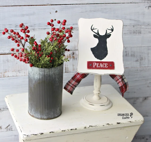 Vintage Wooden Recipe Card Holder Repurposed as Christmas Decor #stencil #deersilhouette #rusticChristmas #repurposed #repurpose