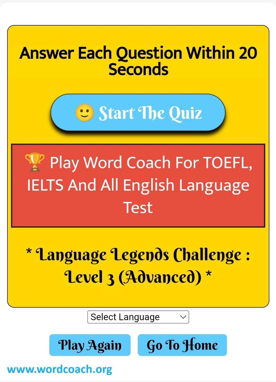 Play Word Coach Game Level 3 (Advanced) for TOEFL, IELTS, Cambridge English, PTE  & More. Get ready to elevate your vocabulary to the next level ! - www.wordcoach.org
