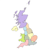 Outline map of UK detailing the 12 main administrative regions