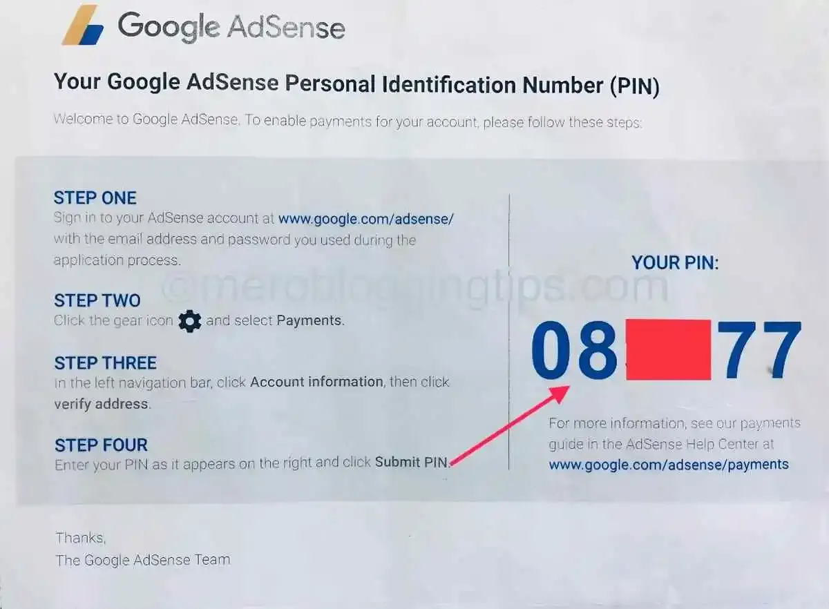 How to Verify Payment Address (Personal Identification Number - PIN) in Google Adsense Account