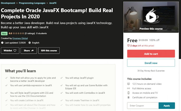 [100% Off] Complete Oracle JavaFX Bootcamp! Build Real Projects In 2020| Worth 139,99$