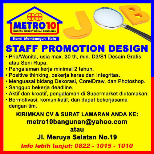 Metro 10 Bangunan: Lowongan Pekerjaan Metro10 - Staff 