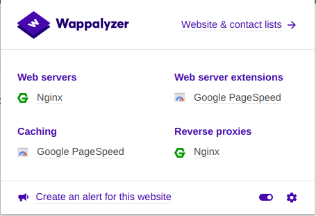 Hasil pengujian dari pemasangan EngineX dengan modul PageSpeed dengan Wapplyzer