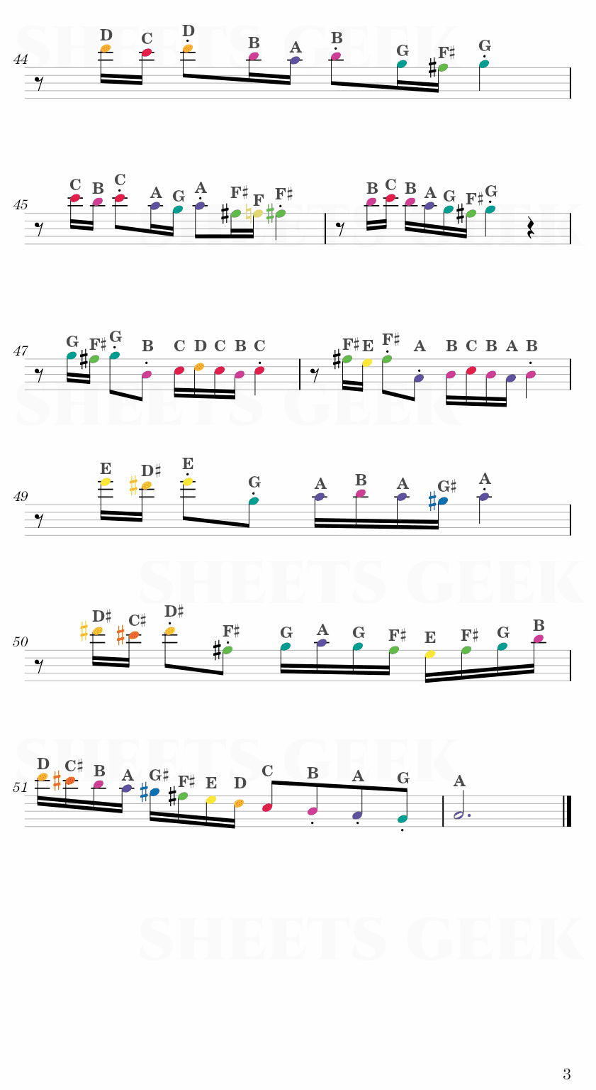 Changing Seasons - Kiki's Delivery Service Easy Sheets Music Free for piano, keyboard, flute, violin, sax, celllo 3