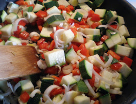 chopped vegetables in the pan zucchini capsicum garlic leek