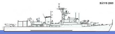 Plano de modernização das fragatas da classe João Belo que previa a colocação de convés e hangar telescópico e a instalação de mísseis anti-navio Exocet e mísseis anti-aéreos Sea Sparrow