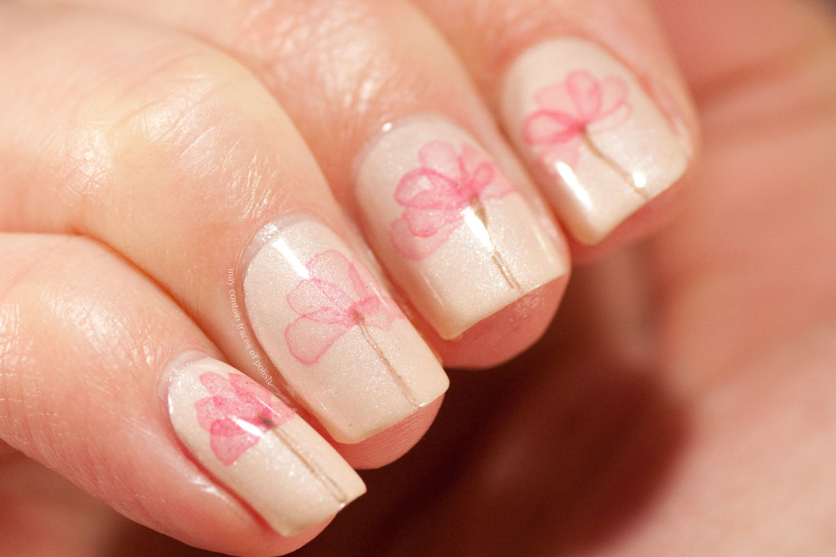 Water Colour Floral Nail Art Pink Delicate Flower Manicure