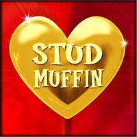 'Stud Muffin' text on gold heart free image for texting