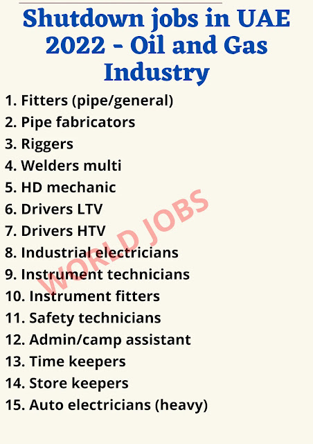 Shutdown jobs in UAE 2022 - Oil and Gas Industry