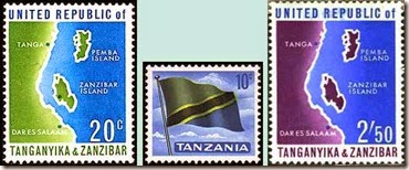 afr stamps first _1964 Stamps of Tanzania - Map - Flag -stamps 1, 4, 6