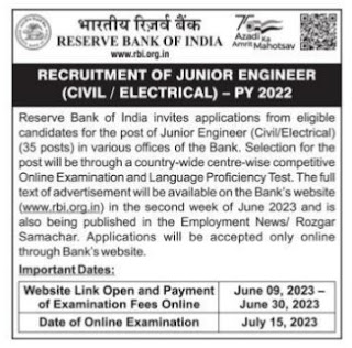 RBI Recruitment 2023 35 JE Posts