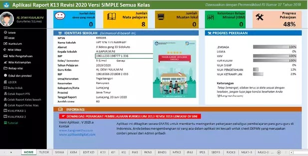 Aplikasi Raport K13 Revisi 2020 Versi Simple Semua Kelas